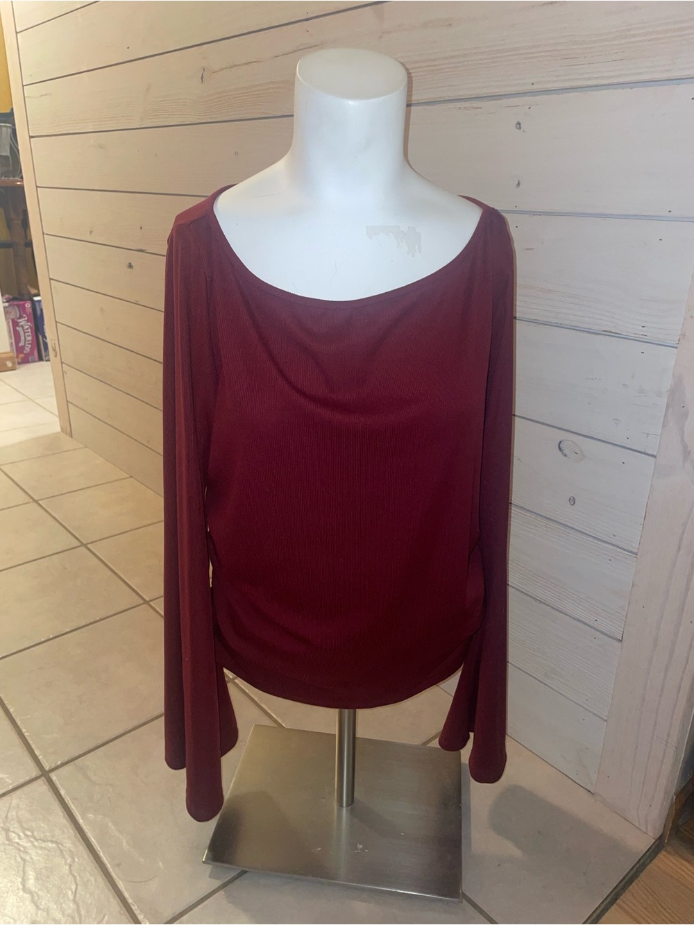 Cider Women's Long Sleeve Boatneck Top in Burgundy - Picture 3 of 6
